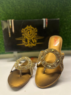 BROWN GOLD FANCY PARTY WEAR CHAPPAL