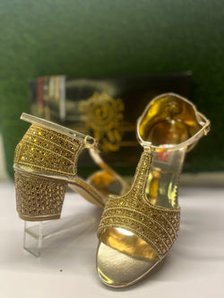 GOLDEN PARTY WEAR SQUARE HEEL SANDLE 1740GD