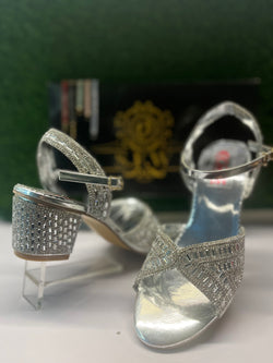 SILVER PARTY WEAR ANTIQUE SANDLE SHORT HEEL 1709SL